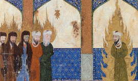Le prophète Mahomet conduit Jésus, Moïse et Abraham à la prière, manuscrit persan © Wikimedia