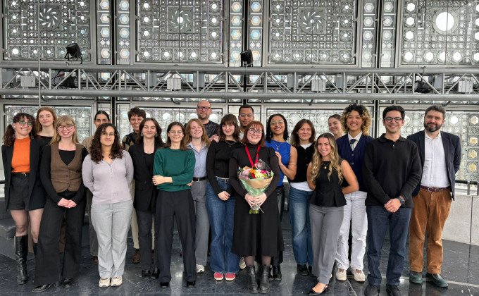 Les étudiants du master Musées et Nouveaux Médias de la Sorbonne Nouvelle-Paris 3, à l'IMA  le 3 avril 2026