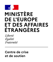 Logo Ministère de l'Europe et des Affaires étrangères Centre de crise et de soutien (format vertical)