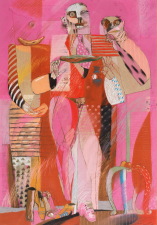 Youssef Abdelké, Figures, pastel et collage sur papier, 1993