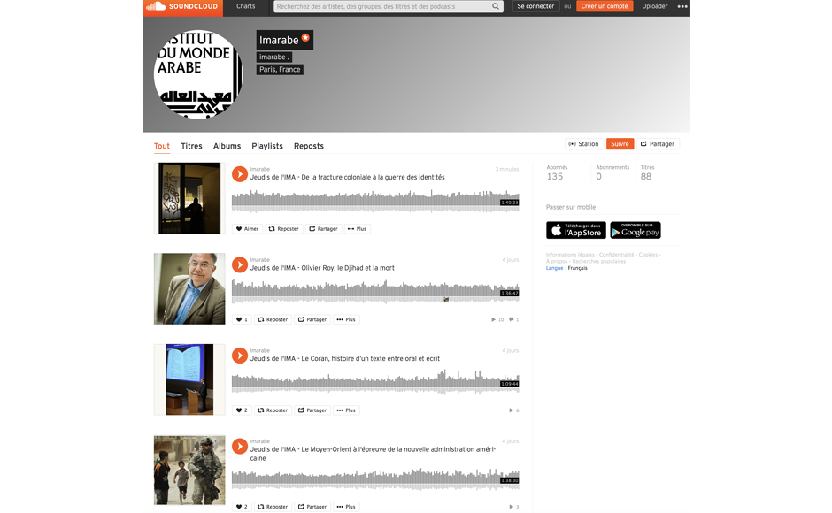 la page Institut du monde arabe de Soundcloud