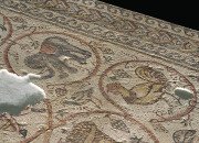 Gros plan sur le pavement de mosaïque déposé de Deir el-Balah